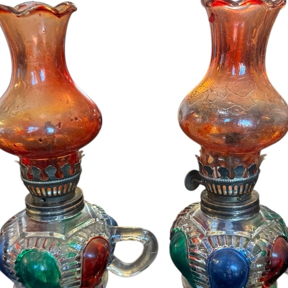 Vintage Glass Oil Lamps with Colorful Accents - Picture 2 of 7